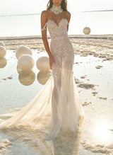 Elegant Sweetheart Lace Wedding Dress Mermaid Fitted Silhouette Sweep Train-Dbrbridal