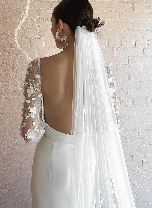 Elegant Sweetheart Long Sleeves Backless Lace Satin Wedding Dresses-Dbrbridal