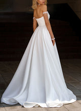 Elegant Sweetheart Long Sleeves Chic A-line Wedding Dresses Sweep Train-Dbrbridal
