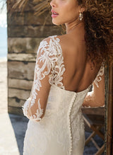 Elegant Sweetheart Long Sleeves Court Train Lace Elastic Satin Mermaid Fitted Wedding Dresses-Dbrbridal