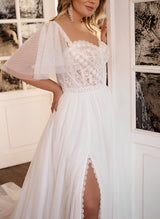 Elegant Sweetheart Short Sleeves Sweep Train Plus Size Wedding Dresses-Dbrbridal