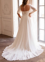 Elegant Sweetheart Short Sleeves Sweep Train Plus Size Wedding Dresses-Dbrbridal