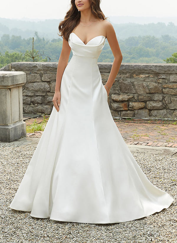 A Line Sweetheart Satin Sheer Sleeveless Wedding Dress