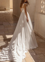 Elegant Sweetheart Sleeveless Court Train Wedding Dresses Split Front for the Summer Beach-Dbrbridal