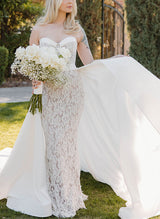 Elegant Sweetheart Sleeveless Lace Wedding Dress Bows-Dbrbridal
