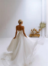 Elegant Sweetheart Sleeveless Organza Sweep Train Wedding Dress-Dbrbridal