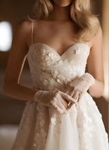 Elegant Sweetheart Sleeveless Summer Beach Resort Boho Garden Wedding Dress Sweep Train in Tulle-Dbrbridal