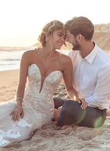 Elegant Sweetheart Sleeveless Sweep Train Lace Mermaid Fitted Wedding Dresses-Dbrbridal