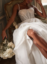 Elegant Sweetheart Sleeveless Sweep Train Sequined Wedding Dresses-Dbrbridal