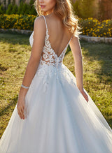 Elegant Sweetheart Sleeveless Sweep Train Tulle Wedding Dresses Lace-Dbrbridal