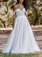 Elegant Sweetheart Sleeveless Sweep Train Wedding Dresses-Dbrbridal