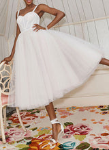 Elegant Sweetheart Sleeveless Tulle Tea-Length Wedding Dresses Pleated Chic A-line-Dbrbridal