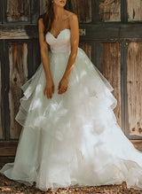 Elegant Sweetheart Sleeveless Tulle Wedding Dresses Appliques Lace-Dbrbridal
