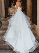 Elegant Sweetheart Sleeveless Tulle Wedding Dresses Appliques Lace-Dbrbridal