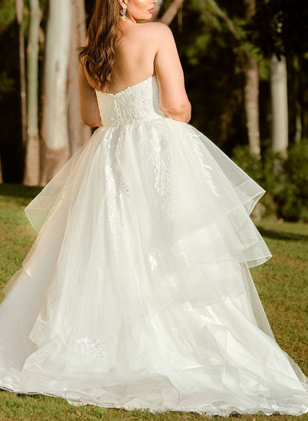 Elegant Sweetheart Sleeveless Tulle Wedding Dresses Appliques Lace-Dbrbridal