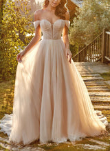 Elegant Sweetheart Sweep Train Tulle Ball-Gown Wedding Dresses-Dbrbridal