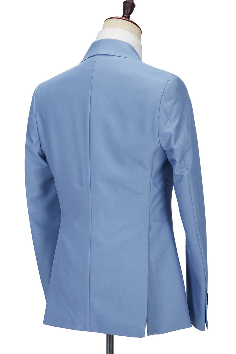 Fabulous Blue Peak Lapel Men's Suit 3 Piece Men's Formal Suit without Flap-Dbrbridal