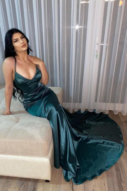 Fabulous Dark Green V-neck Prom Dresses Long Mermaid-Dbrbridal