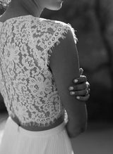 Floor-Length Chic A-line Scoop Neck Wedding Dresses in Chiffon Lace-Dbrbridal