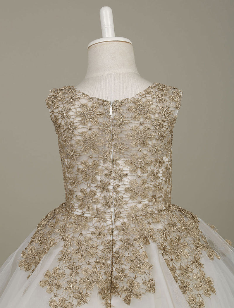 flower girl dress Lace Light Gold Tutu Dress Sleeveless A-line Short Toddler'S Pageant Dress-Dbrbridal