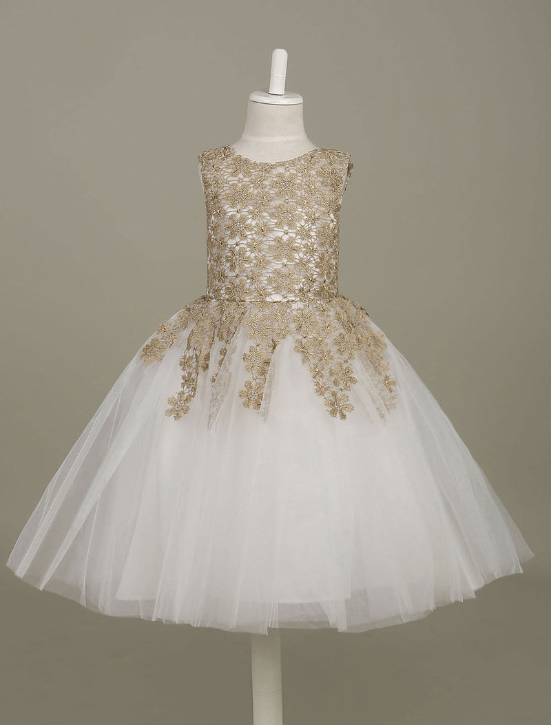 flower girl dress Lace Light Gold Tutu Dress Sleeveless A-line Short Toddler'S Pageant Dress-Dbrbridal