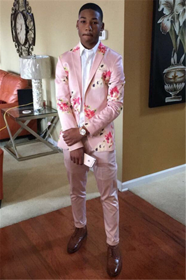 Glamorous Flower Printed Two Pieces Pink Prom Men Suit For Sale-Dbrbridal