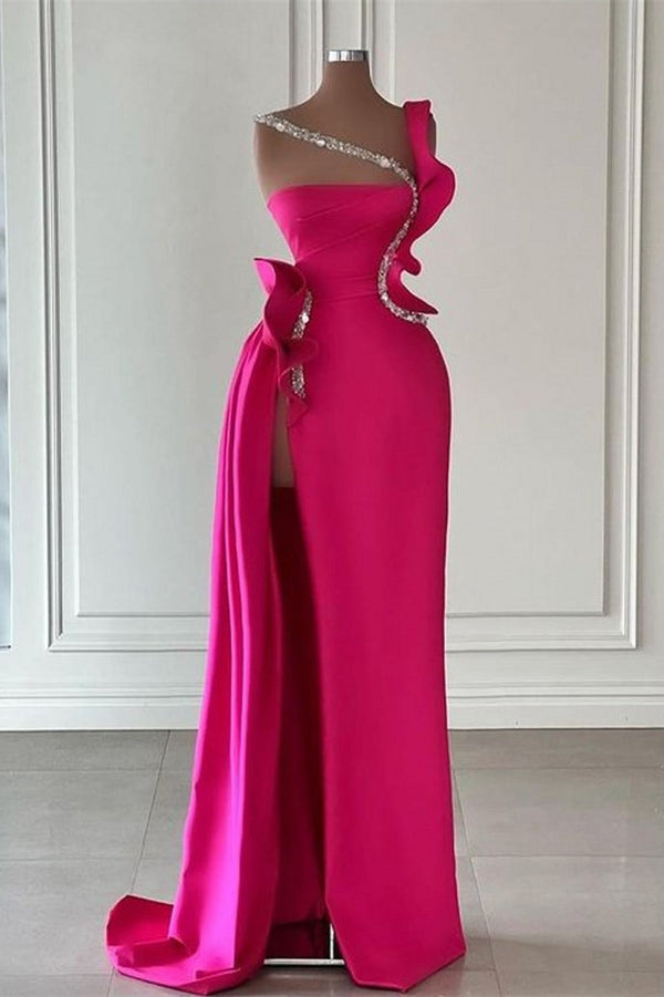 Glamorous Long Glitter Sleeveless Front Split Long Evening Party Gowns With Ruffles Long-Dbrbridal