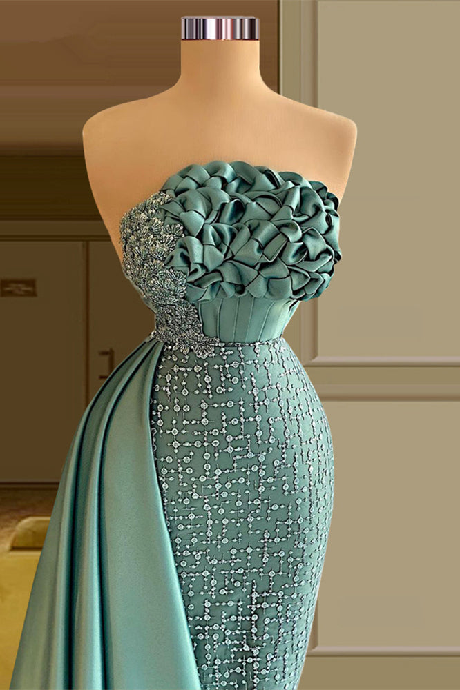Glamorous Long Green Mermaid Sleeveless Beading Evening Party Gowns With Ruffles Long-Dbrbridal
