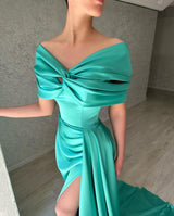 Glamorous Long Off-the-Shoulder Evening Party Gowns Long Slit Online-Dbrbridal