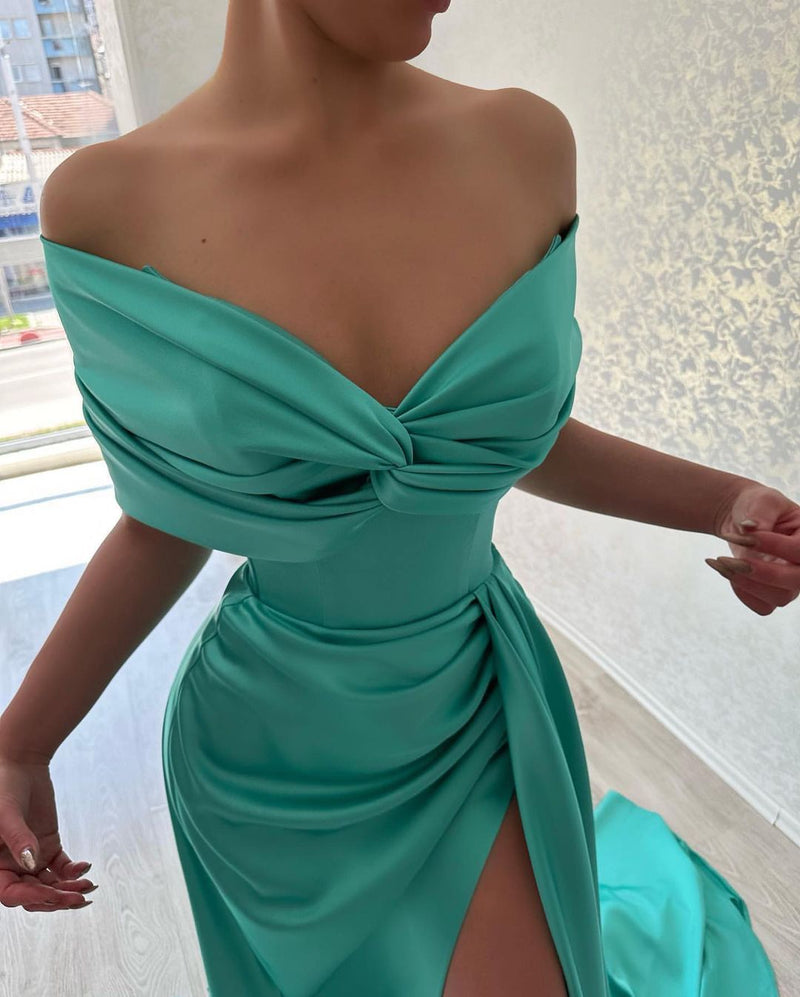 Glamorous Long Off-the-Shoulder Evening Party Gowns Long Slit Online-Dbrbridal