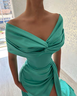 Glamorous Long Off-the-Shoulder Evening Party Gowns Long Slit Online-Dbrbridal