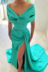 Glamorous Long Off-the-Shoulder Evening Party Gowns Long Slit Online-Dbrbridal