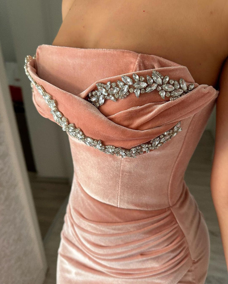 Glamorous Mermaid Charming Sleeveless Crystal Evening Party Gowns Long Slit Online-Dbrbridal