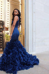 Glamorous Mermaid Ruffles Sleeveless Pink V-Neck Formal Dresses-Dbrbridal