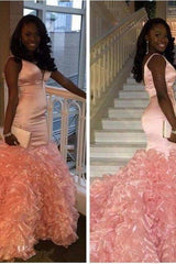 Glamorous Mermaid Ruffles Sleeveless Pink V-Neck Formal Dresses-Dbrbridal