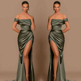 Glamorous Off-the-Shoulder Prom Dresses Mermaid Long With Split-Dbrbridal