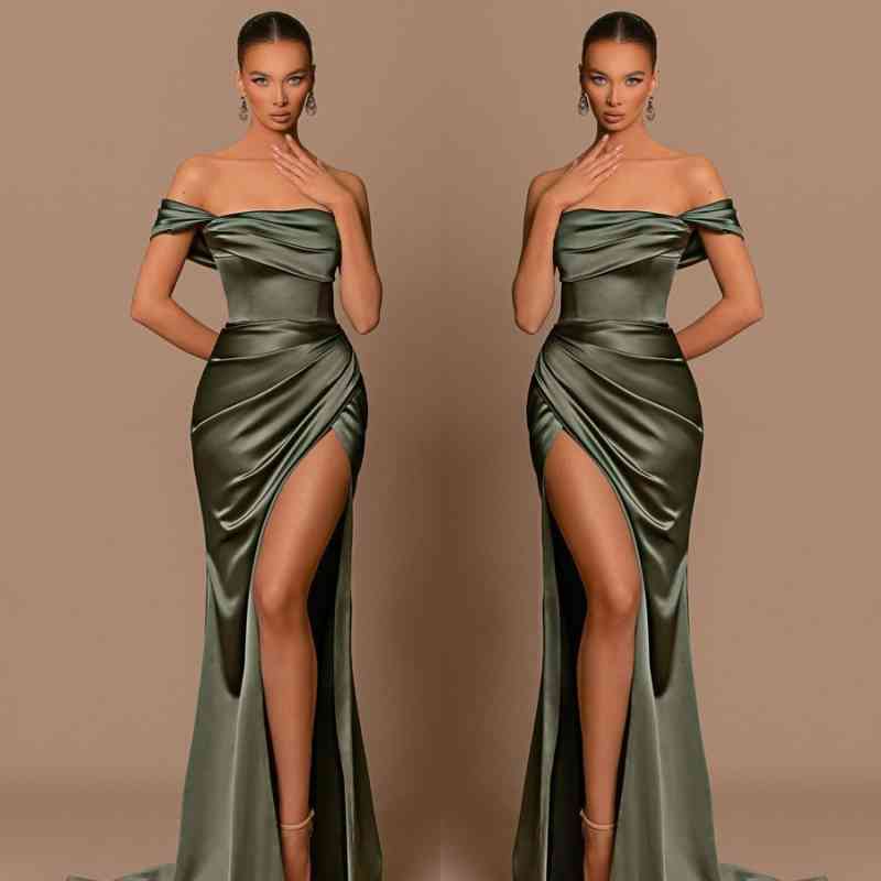 Glamorous Off-the-Shoulder Prom Dresses Mermaid Long With Split-Dbrbridal