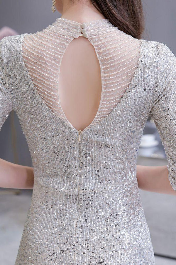 Glamorous Silver Party Dress Long Sleeves Long Prom Dresses Dbrbridal Glamorous Silver Party Dress Long Sleeves Long Prom Dresses Dbrbridal
