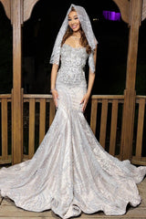 Glamorous Silver Strapless Mermaid Crystal Prom Dress-Dbrbridal