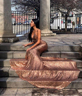 Glamorous Spaghetti-Straps Sequins Mermaid Formal Dresses-Dbrbridal