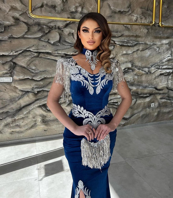 Glamorous Straps Sleeveless Mermaid Evening Party Gowns Long Slit Online-Dbrbridal