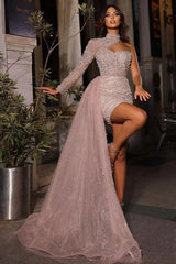 Gorgeous High Neck Prom Dress with Pearls and Ruffles-Dbrbridal
