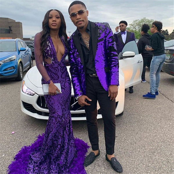 Gorgeous Purple Sequined Men's Suit Two Piece Slim Fit Men's Prom Suits-Dbrbridal