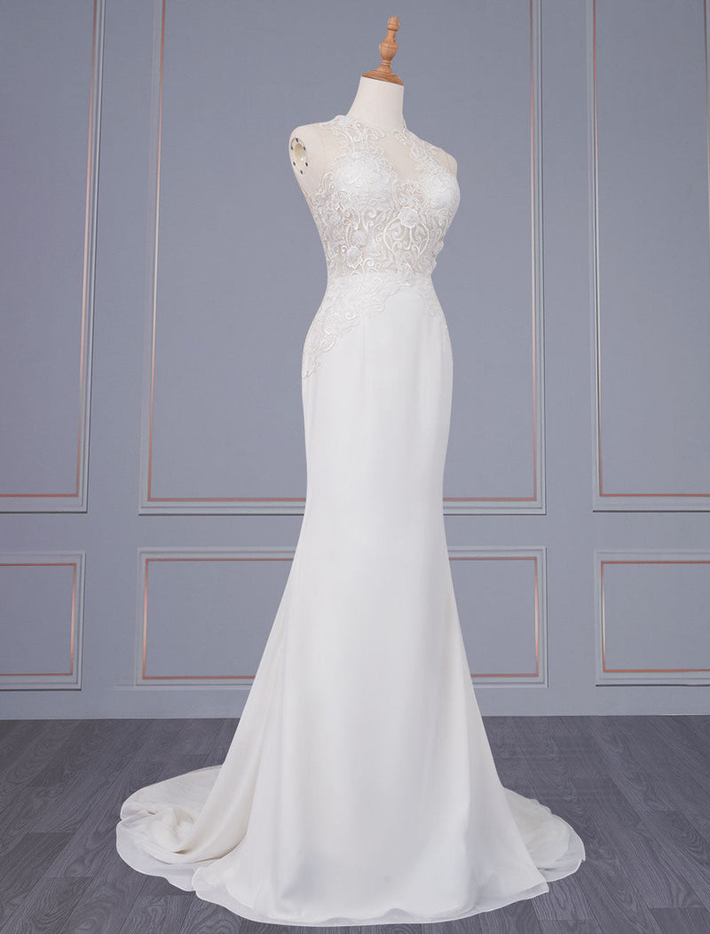 Gorgeous Wedding Dresses Sleeveless Backless Natural Waist Lace With Train Long Bridal Dresses-Dbrbridal