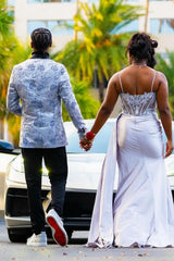 Gorgeous White Spaghetti Strap Side Slit Appliques Prom Dress-Dbrbridal