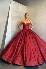h Ball Gown Prom Dress Sequins Red Long