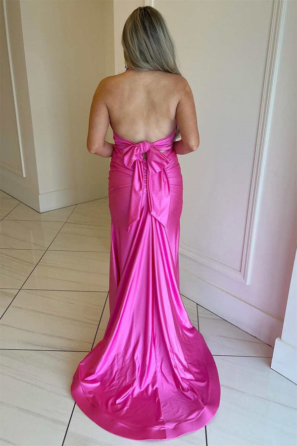 Halter Mermaid Prom Dress with Pleats-Dbrbridal