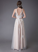 High Low Lace Wedding Dresses Bow Sash Tulle Applique for Summer Summer Beach Wedding Dresses-Dbrbridal
