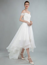 High Low Wedding Dresses Off The Shoulder Chic A-line Lace Bridal Gown-Dbrbridal