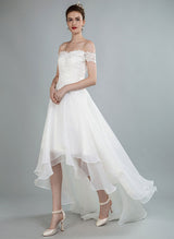 High Low Wedding Dresses Off The Shoulder Chic A-line Lace Bridal Gown-Dbrbridal